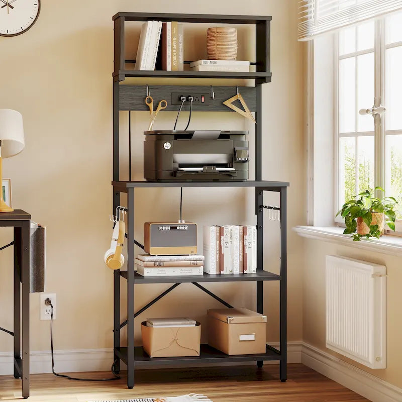 Scaffale da cucina da 60 pollici con portaoggetti e 8 ganci laterali