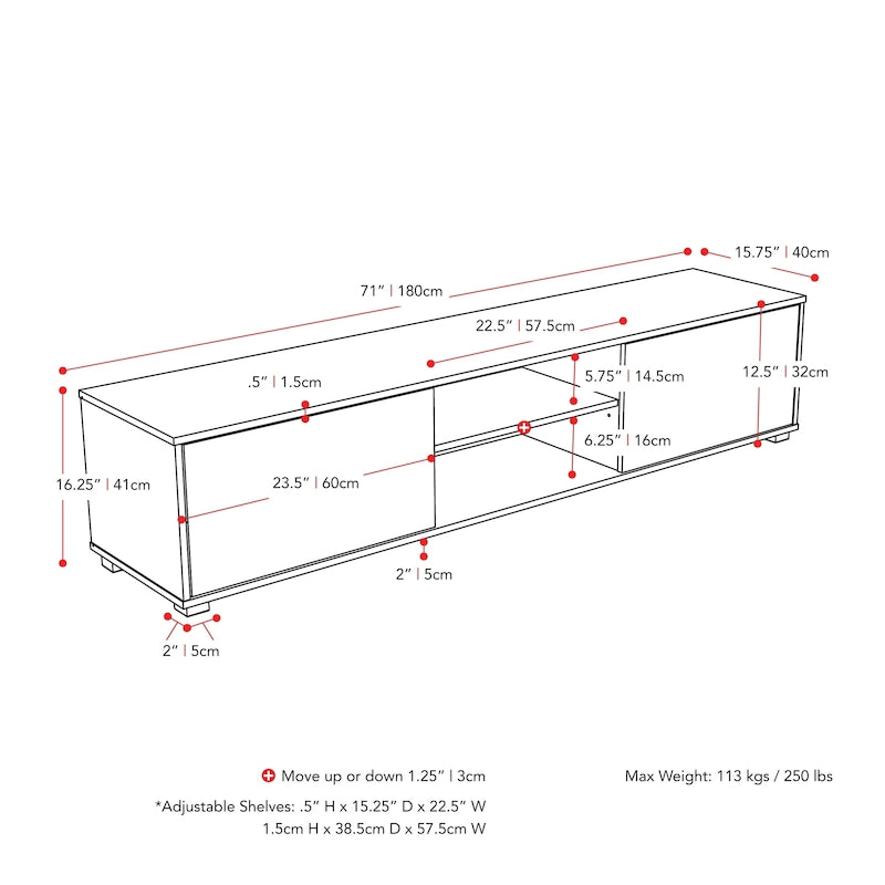 Mobile porta TV Hollywood Low Profile con ante per TV fino a 85