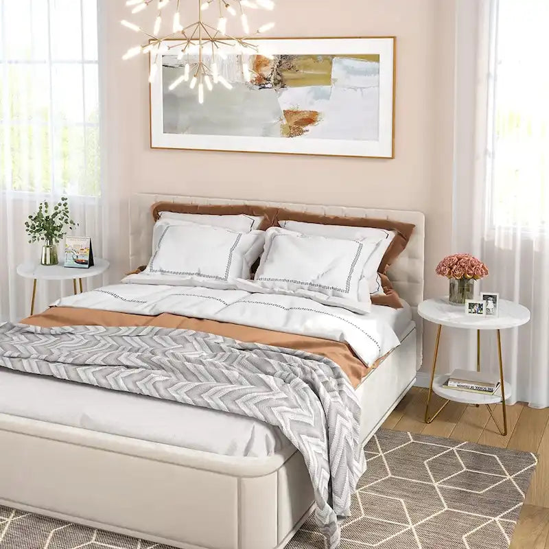 Tavolino rotondo, tavolino laterale in legno a 2 livelli per soggiorno, camera da letto