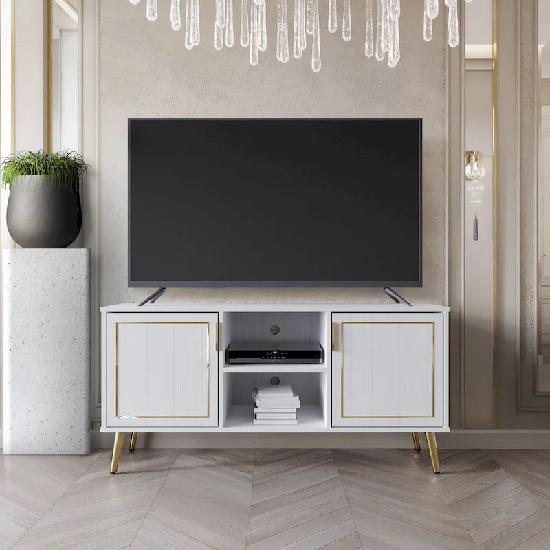 CraftPorch Elegant Modern Gold Metal Legs TV Stand Console