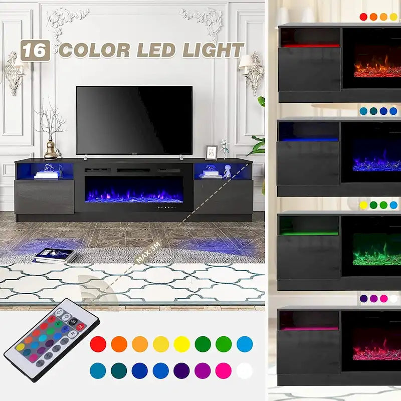 36 Mobile TV con camino elettrico, centro di intrattenimento e console TV per TV fino a 80 pollici, moderno termocamino per soggiorno
