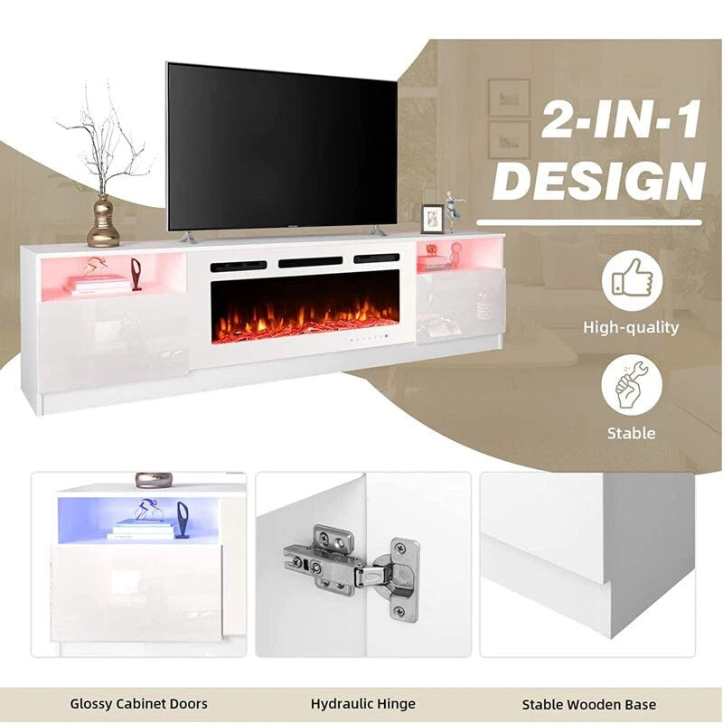 36 Mobile TV con camino elettrico, centro di intrattenimento e console TV per TV fino a 80 pollici, moderno termocamino per soggiorno