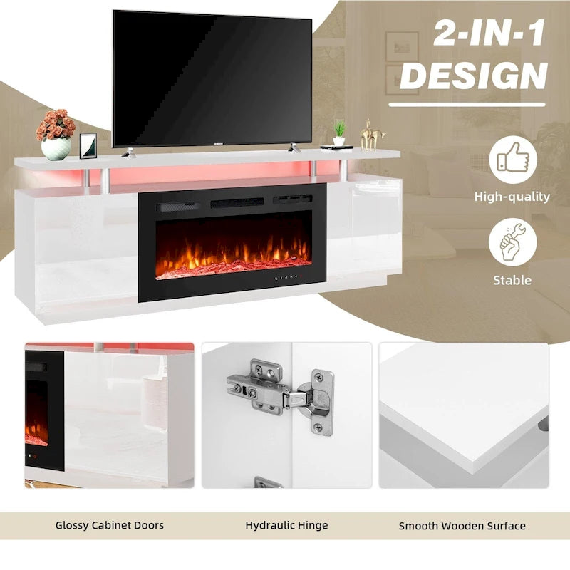 36 Mobile TV con camino elettrico, centro di intrattenimento e console TV per TV fino a 80 pollici, moderno termocamino per soggiorno