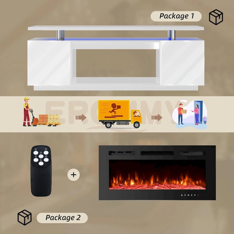 36 Mobile TV con camino elettrico, centro di intrattenimento e console TV per TV fino a 80 pollici, moderno termocamino per soggiorno