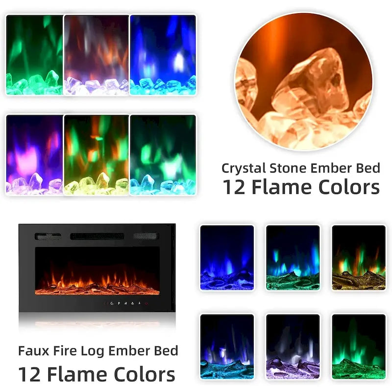 36 Mobile TV con camino elettrico, centro di intrattenimento e console TV per TV fino a 80 pollici, moderno termocamino per soggiorno