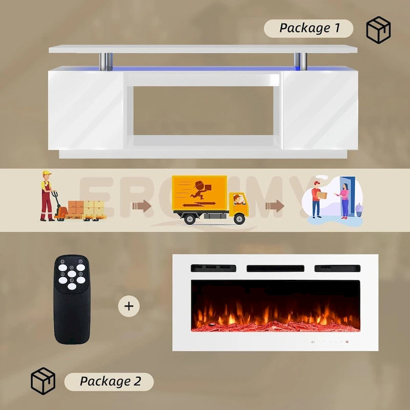 36 Mobile TV con camino elettrico, centro di intrattenimento e console TV per TV fino a 80 pollici, moderno termocamino per soggiorno