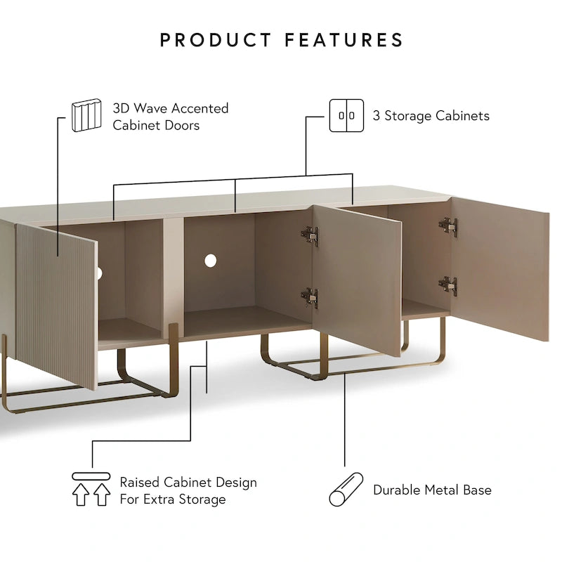 Mobile porta TV moderno DH BASIC da 60 pollici con 3 ante di Denhour