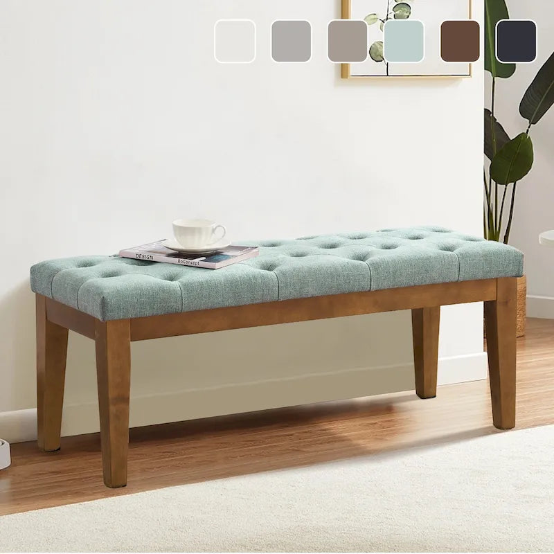 Panca con bottoni trapuntati per la fine del letto, panca per l'ingresso in legno massello beige/nero/marrone, pelle, tessuto, 44 ​​pollici