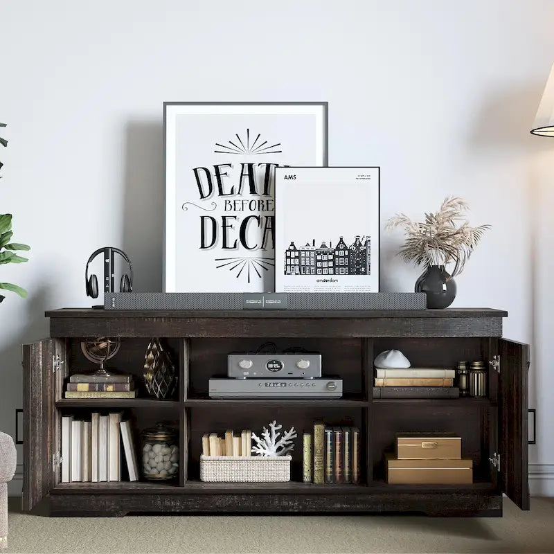 Mobile TV da fattoria per TV da 65 pollici, console multimediale, centro di intrattenimento, porte rustiche del fienile