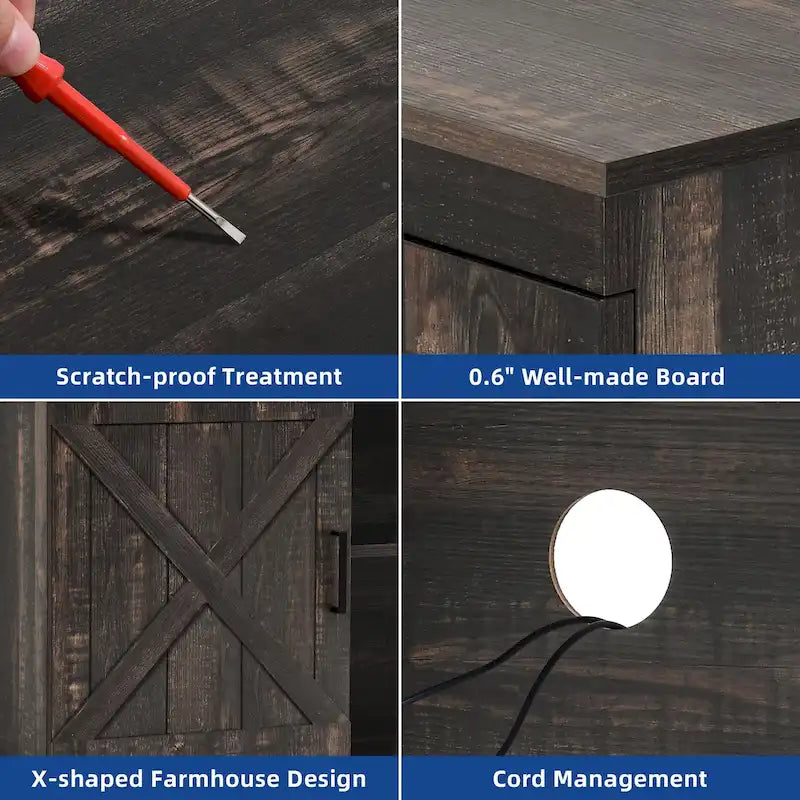 Mobile TV da fattoria per TV da 65 pollici, console multimediale, centro di intrattenimento, porte rustiche del fienile