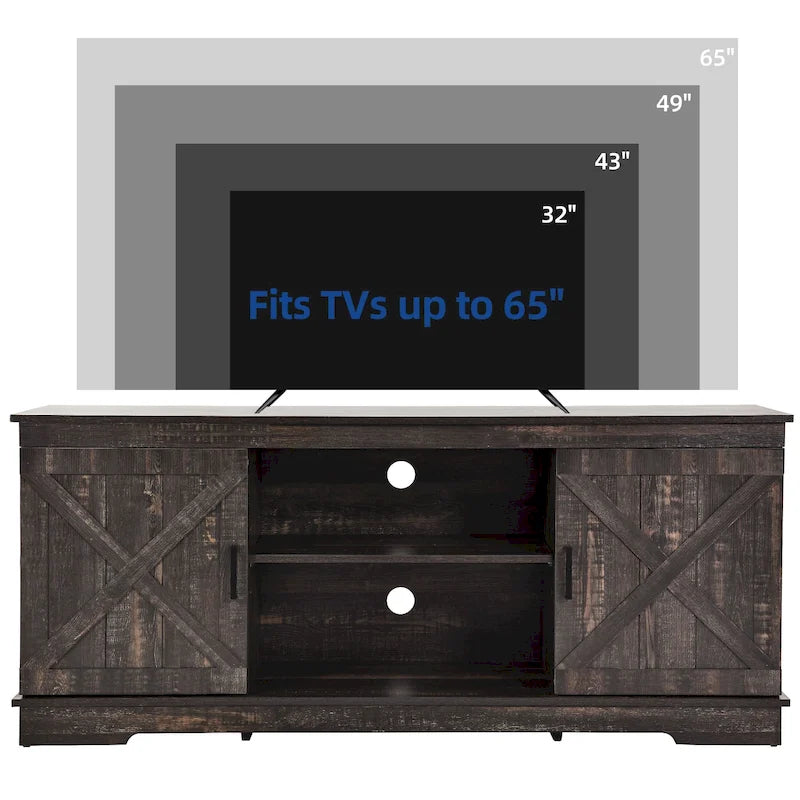 Mobile TV da fattoria per TV da 65 pollici, console multimediale, centro di intrattenimento, porte rustiche del fienile