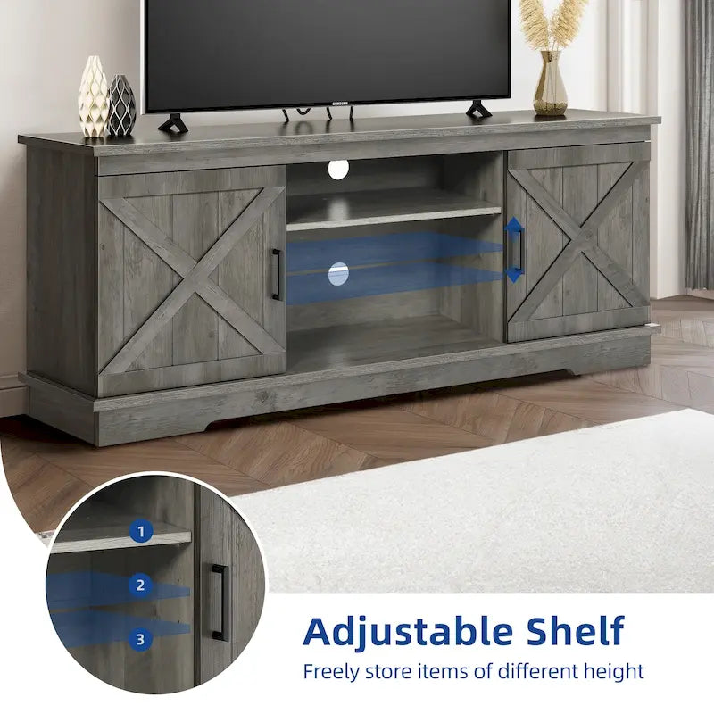 Mobile TV da fattoria per TV da 65 pollici, console multimediale, centro di intrattenimento, porte rustiche del fienile