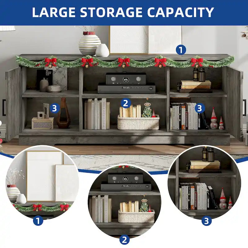 Mobile TV da fattoria per TV da 65 pollici, console multimediale, centro di intrattenimento, porte rustiche del fienile