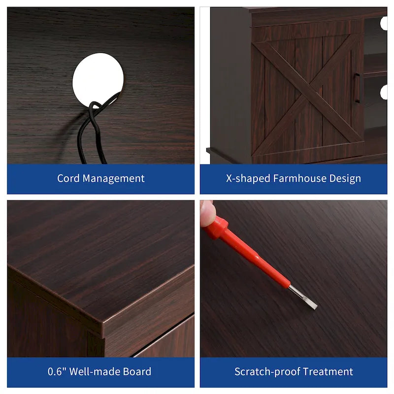 Mobile TV da fattoria per TV da 65 pollici, console multimediale, centro di intrattenimento, porte rustiche del fienile