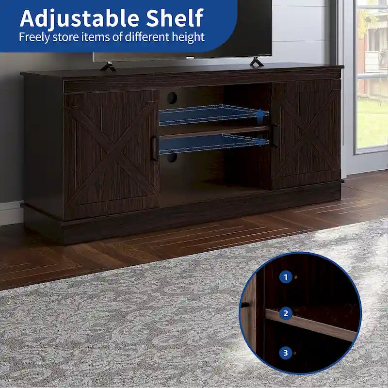 Mobile TV da fattoria per TV da 65 pollici, console multimediale, centro di intrattenimento, porte rustiche del fienile