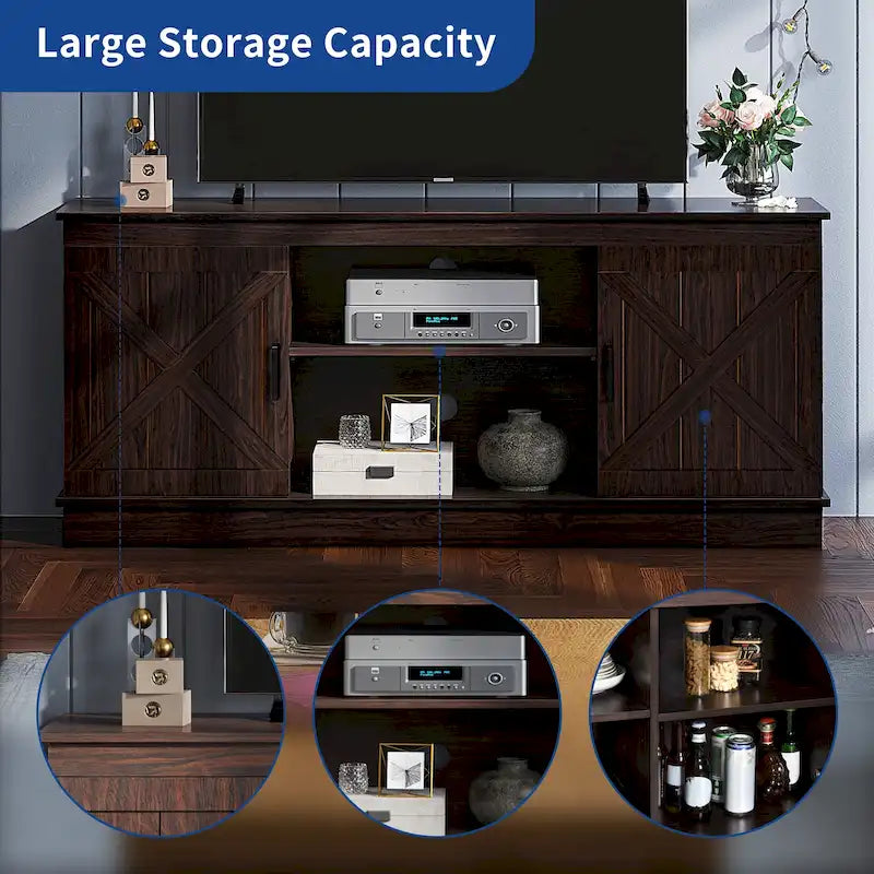 Mobile TV da fattoria per TV da 65 pollici, console multimediale, centro di intrattenimento, porte rustiche del fienile