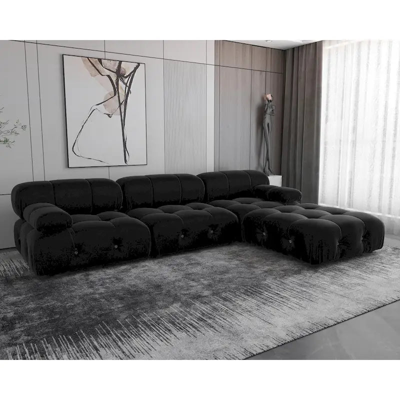 Black Modular Sectional Sofa Velvet Upholstered Sofa