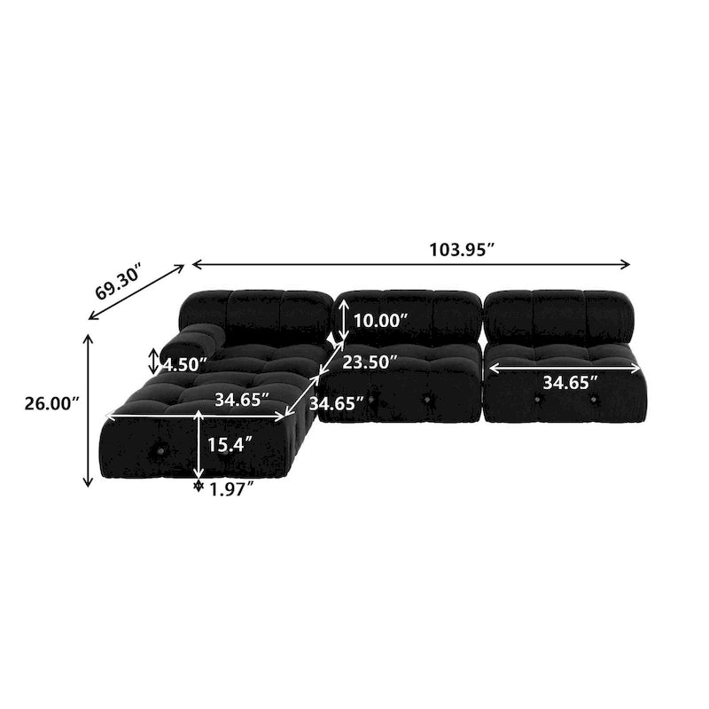 Divano componibile modulare nero, divano imbottito in velluto