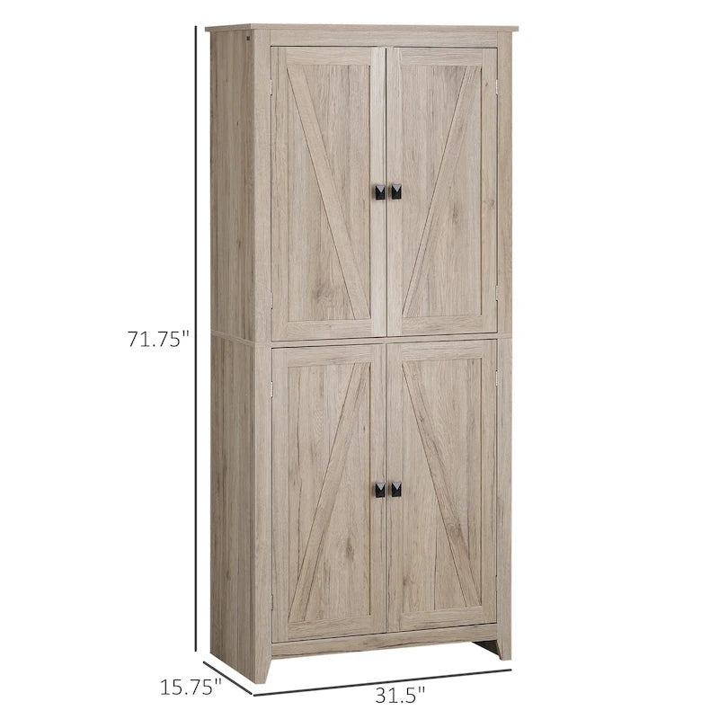 HOMCOM 72 Mobile dispensa da cucina indipendente a 4 ante, mobiletto portaoggetti con 4 ripiani e ripiani regolabili, bianco