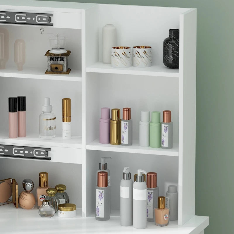 Tavolo da toeletta con specchio per il trucco illuminato e stazione di ricarica