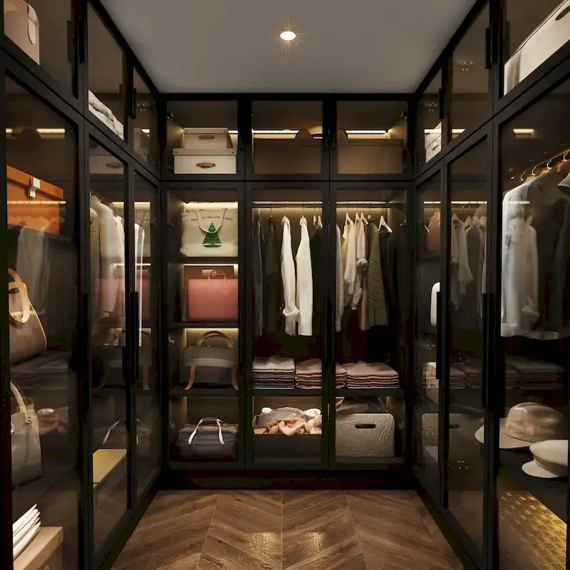 Armadio guardaroba con ante in vetro e luce LED da 47,2 pollici