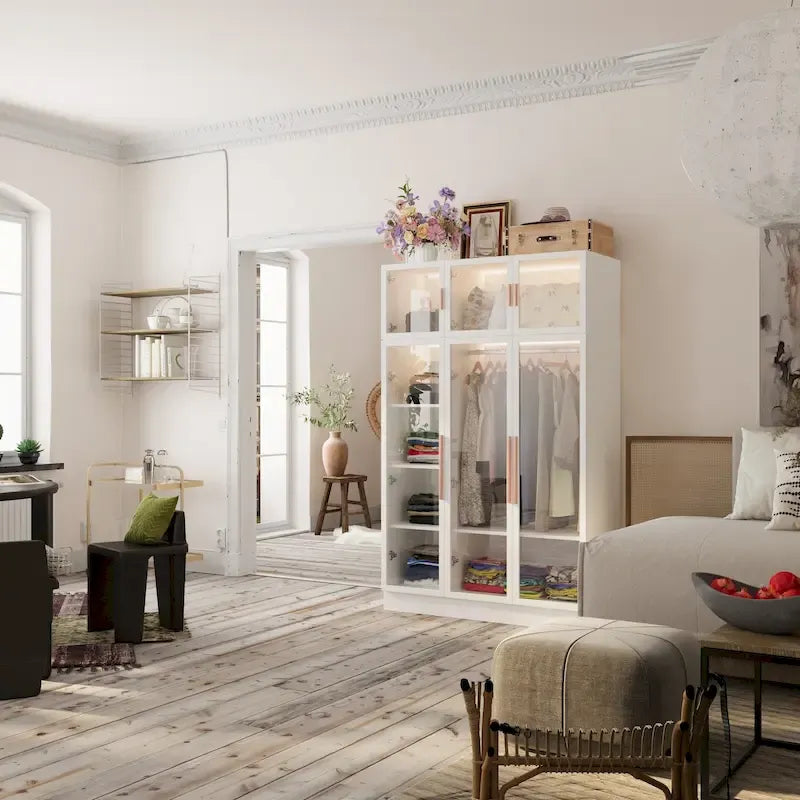 Armadio guardaroba con ante in vetro e luce LED da 47,2 pollici