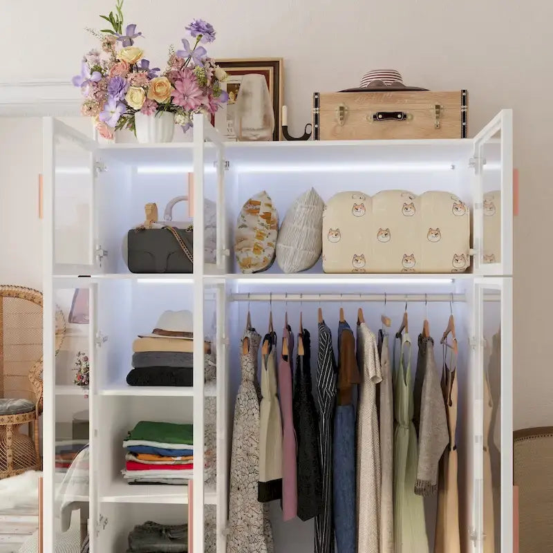 Armadio guardaroba con ante in vetro e luce LED da 47,2 pollici