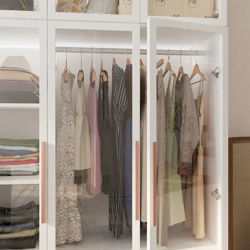 Armadio guardaroba con ante in vetro e luce LED da 47,2 pollici