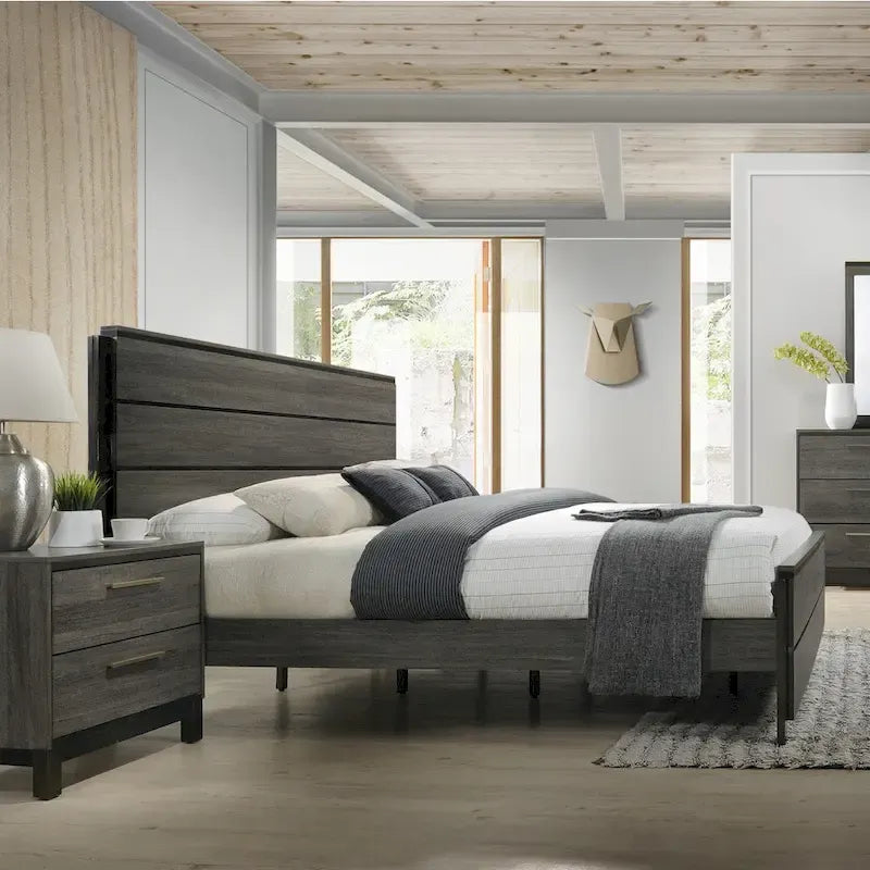 Set da camera da letto matrimoniale Roundhill Furniture Ioana 187 in legno grigio antico, 6 pezzi