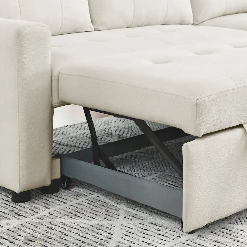 Divano letto MH 78.5, divano componibile reversibile con chaise longue contenitore e borsa portaoggetti laterale per piccoli spazi, arredamento per soggiorno