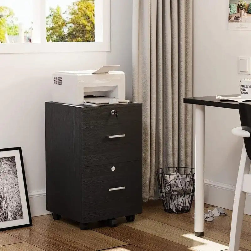 Mobiletto portadocumenti in legno con 2 cassetti e serratura