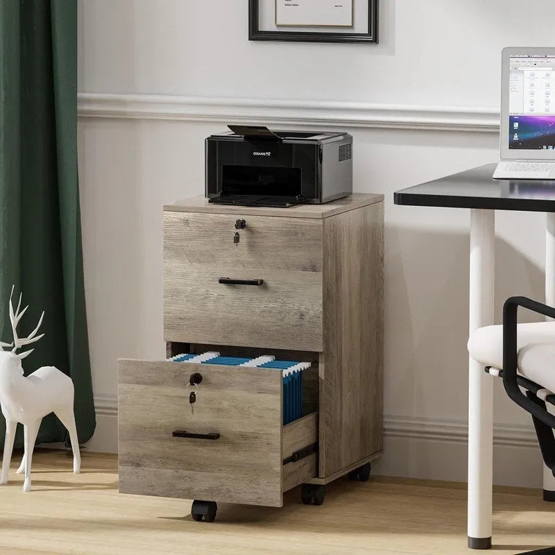 Mobiletto portadocumenti in legno con 2 cassetti e serratura