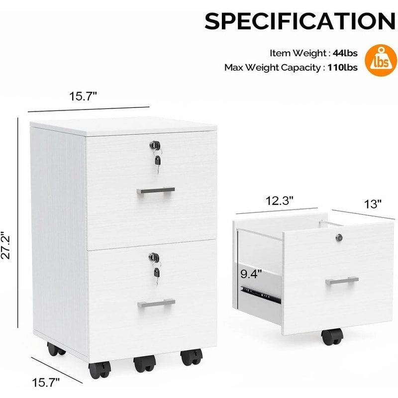 Mobiletto portadocumenti in legno con 2 cassetti e serratura