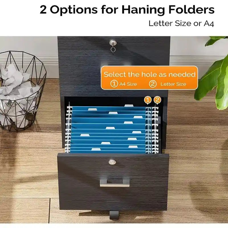 Mobiletto portadocumenti in legno con 2 cassetti e serratura