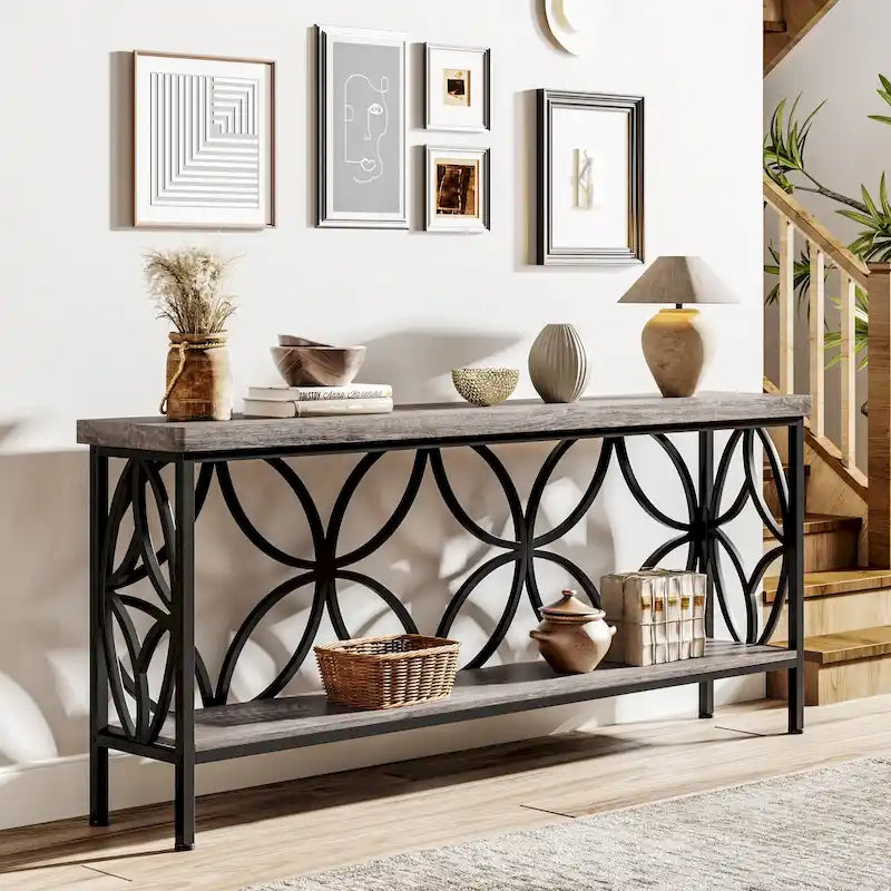 70.9 Inch Long Sofa Table, Industrial Console Table - 70.9  L  11.8  W  31.9  H
