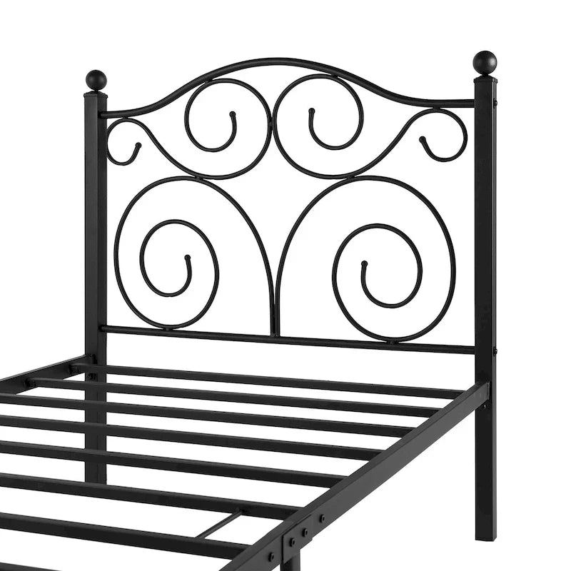 Struttura letto in metallo Javlergo con testiera e pediera arcuate, supporto per doghe in acciaio resistente, non necessita di box spring