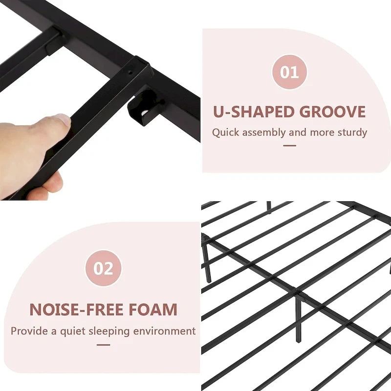 Struttura letto in metallo Javlergo con testiera e pediera arcuate, supporto per doghe in acciaio resistente, non necessita di box spring