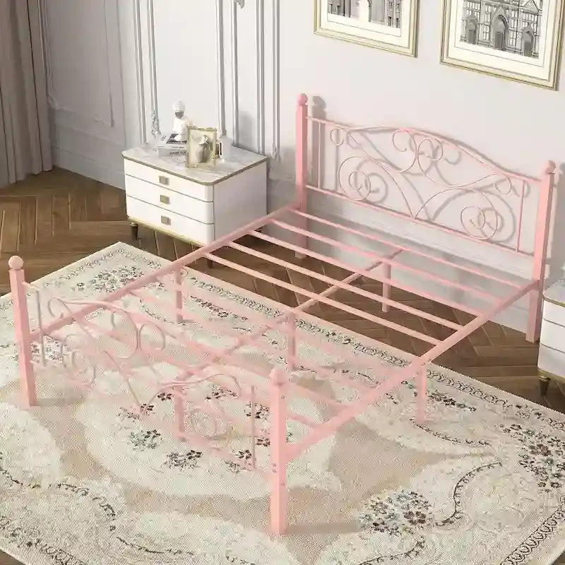 Struttura letto in metallo Javlergo con testiera e pediera arcuate, supporto per doghe in acciaio resistente, non necessita di box spring