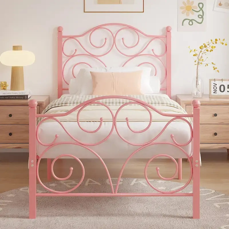 Struttura letto in metallo Javlergo con testiera e pediera arcuate, supporto per doghe in acciaio resistente, non necessita di box spring