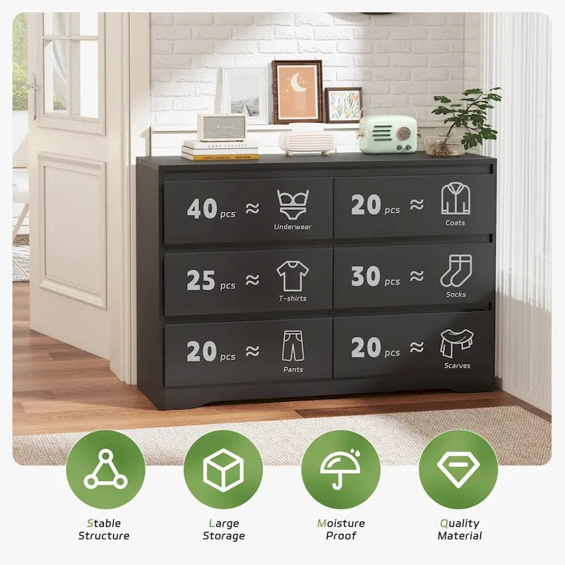 Cassettiera doppia in legno da camera da letto con 6 cassetti, 47,2 W