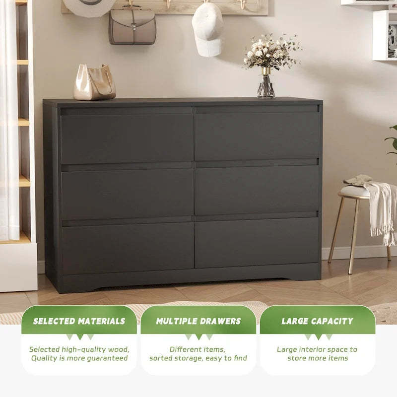 Cassettiera doppia in legno da camera da letto con 6 cassetti, 47,2 W