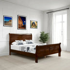 Gage Traditional Queen Sleigh Bed, Wood Frame, Rich Brown Cherry Finish
