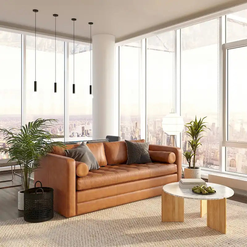 Divano letto trasformabile estraibile in pelle Poly &amp; Bark Napa 82 - Vera pelle italiana pieno fiore