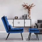 Poltrona Mcombo con poggiapiedi, poltrona con schienale alto imbottito in velluto, sedie imbottite con gambe in metallo per camera da letto e soggiorno 4079