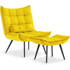 Poltrona Mcombo con poggiapiedi, poltrona con schienale alto imbottito in velluto, sedie imbottite con gambe in metallo per camera da letto e soggiorno 4079