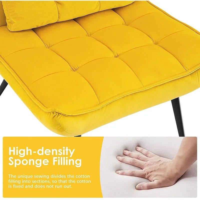 Poltrona Mcombo con poggiapiedi, poltrona con schienale alto imbottito in velluto, sedie imbottite con gambe in metallo per camera da letto e soggiorno 4079