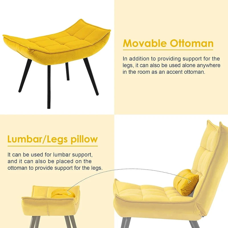 Poltrona Mcombo con poggiapiedi, poltrona con schienale alto imbottito in velluto, sedie imbottite con gambe in metallo per camera da letto e soggiorno 4079