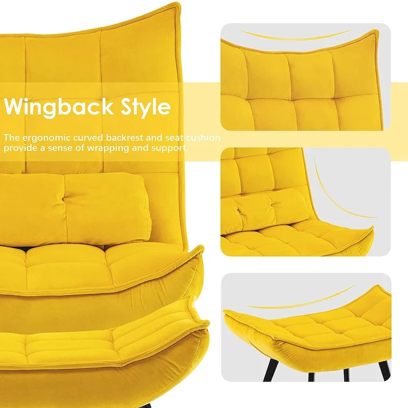 Poltrona Mcombo con poggiapiedi, poltrona con schienale alto imbottito in velluto, sedie imbottite con gambe in metallo per camera da letto e soggiorno 4079