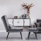 Poltrona Mcombo con poggiapiedi, poltrona con schienale alto imbottito in velluto, sedie imbottite con gambe in metallo per camera da letto e soggiorno 4079