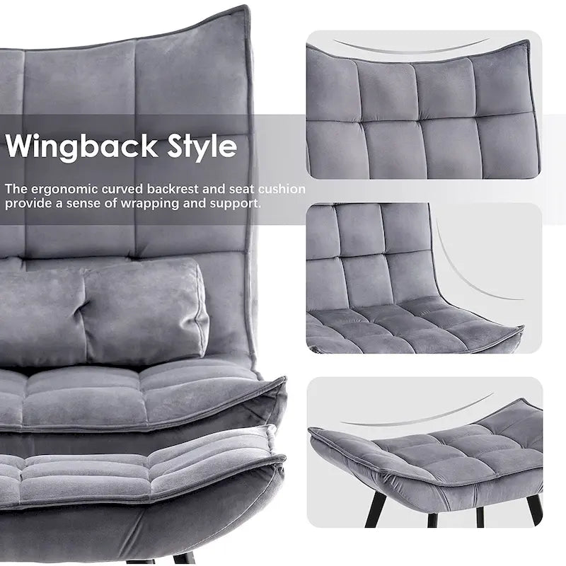 Poltrona Mcombo con poggiapiedi, poltrona con schienale alto imbottito in velluto, sedie imbottite con gambe in metallo per camera da letto e soggiorno 4079